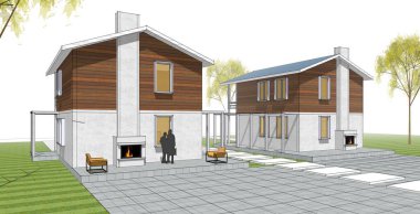 ev mimarisi çizimi 3d illüstrasyon