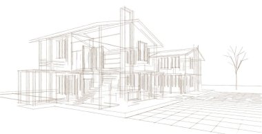 ev mimarisi çizimi 3d illüstrasyon