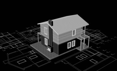 ev mimarisi çizimi 3d illüstrasyon