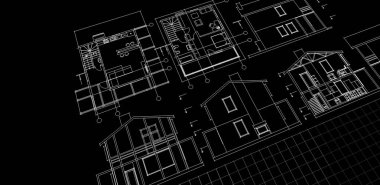 ev mimarisi çizimi 3d illüstrasyon