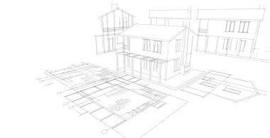 ev mimarisi çizimi 3d illüstrasyon