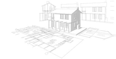 ev mimarisi çizimi 3d illüstrasyon