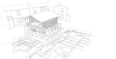 ev mimarisi çizimi 3d illüstrasyon