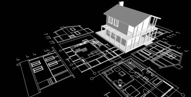 ev mimarisi çizimi 3d illüstrasyon