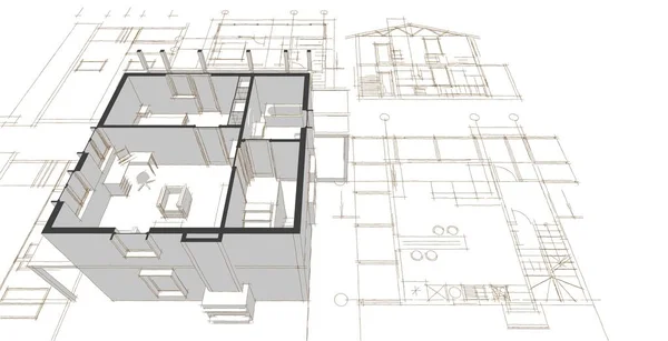 Hus Arkitektonisk Skiss Illustration — Stockfoto