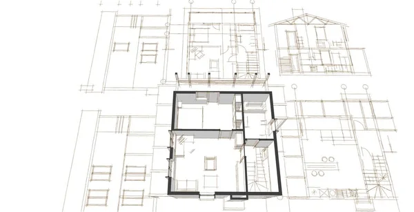 Hus Arkitektonisk Skiss Illustration — Stockfoto