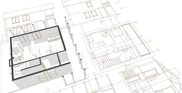 Dom Architektoniczny Szkic Ilustracja — Zdjęcie stockowe