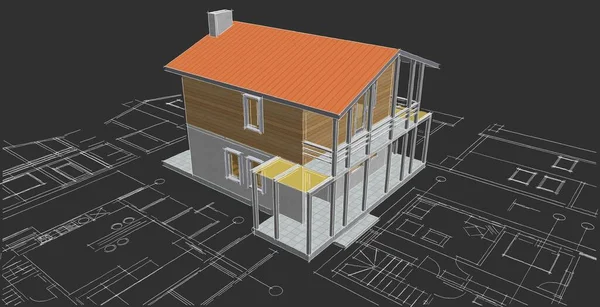 Архитектурный Эскиз Дома Иллюстрация — стоковое фото