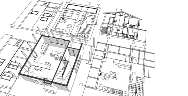 Dom Architektoniczny Szkic Ilustracja — Zdjęcie stockowe