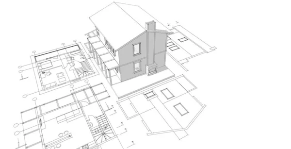 Haus Architektonische Skizze Illustration — Stockfoto