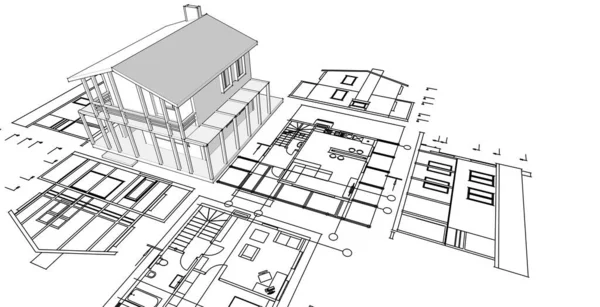 Huis Architectonische Schets Illustratie — Stockfoto