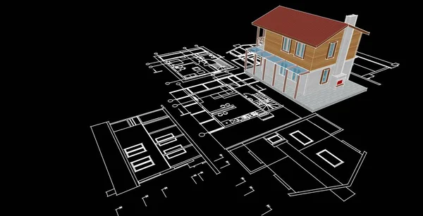 Dom Architektoniczny Szkic Ilustracja — Zdjęcie stockowe