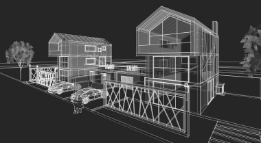 Modern ev çizimi 3d illüstrasyon
