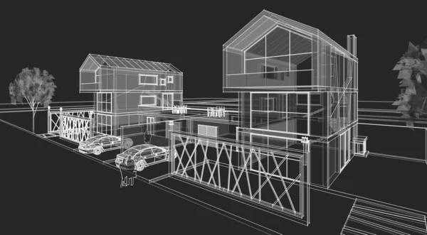 Nowoczesny Dom Szkic Ilustracja — Zdjęcie stockowe