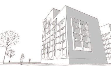 soyut modüler mimari 3d illüstrasyon