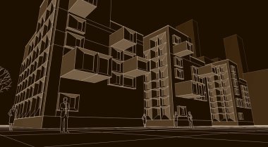soyut modüler mimari 3d illüstrasyon