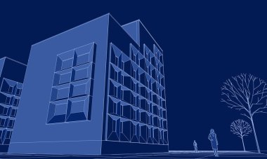 soyut modüler mimari 3d illüstrasyon