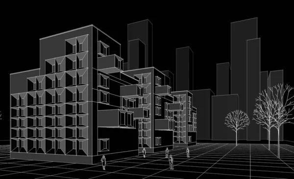 抽象模块化结构3D示例 — 图库照片