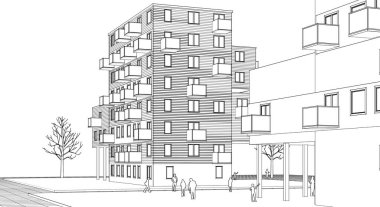 soyut modern mimari modüler cephe 3D illüstrasyon