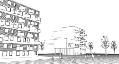 soyut modern mimari modüler cephe 3D illüstrasyon