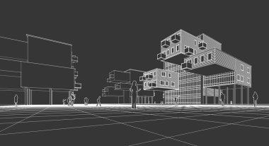 soyut modern mimari modüler cephe 3D illüstrasyon