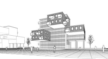 soyut modern mimari modüler cephe 3D illüstrasyon