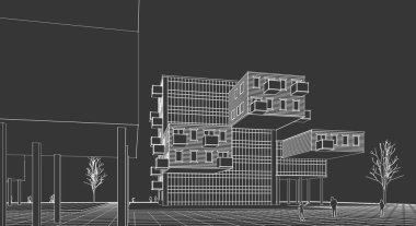 soyut modern mimari modüler cephe 3D illüstrasyon