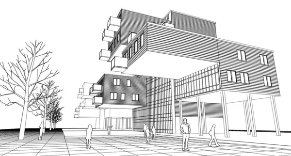 Абстрактная Современная Архитектурная Модульная Иллюстрация Фасада — стоковое фото