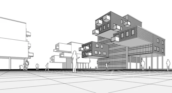 Абстрактная Современная Архитектурная Модульная Иллюстрация Фасада — стоковое фото