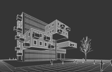 konsolları ve balkonları olan modern bir ev.