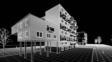 konsolları ve balkonları olan modern bir ev.