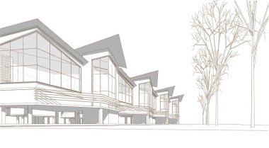 Kasaba mimarisi çizimi 3D illüstrasyon