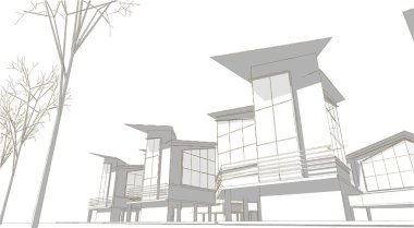 Kasaba mimarisi çizimi 3D illüstrasyon