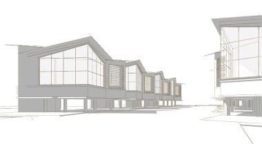 Kasaba mimarisi çizimi 3D illüstrasyon