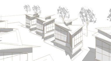 Kasaba mimarisi çizimi 3D illüstrasyon