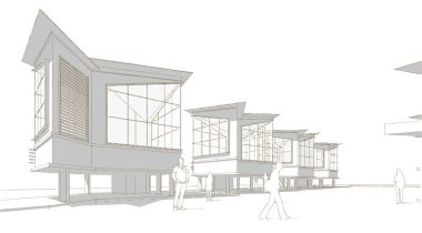 Kasaba mimarisi çizimi 3D illüstrasyon