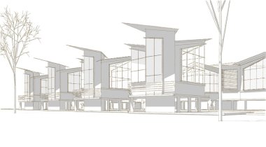 Kasaba mimarisi çizimi 3D illüstrasyon