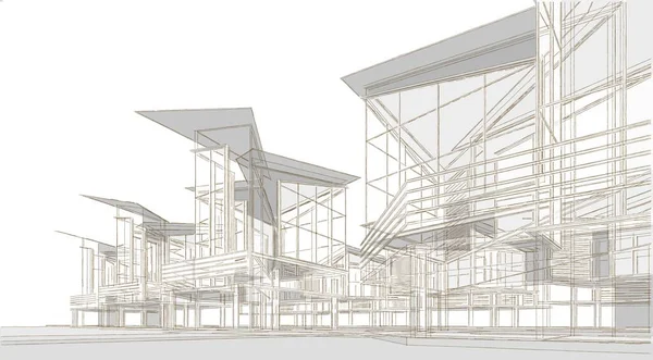 别墅建筑草图3D图解 — 图库照片