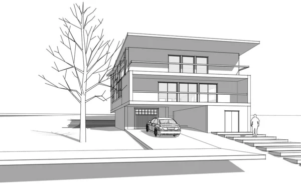 Modern House Sketch Illustration — Stock Photo, Image