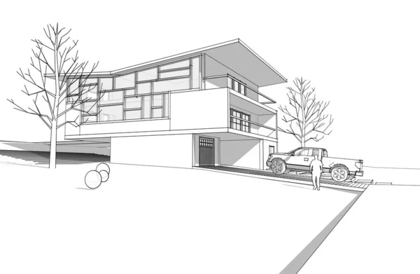 Moderne Huis Schets Illustratie — Stockfoto