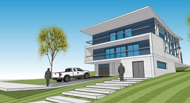 ev mimarisi çizimi 3d illüstrasyon