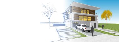 ev mimarisi çizimi 3d illüstrasyon