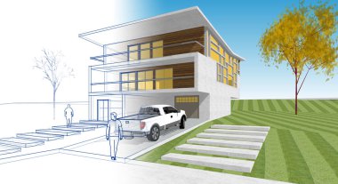 ev mimarisi çizimi 3d illüstrasyon