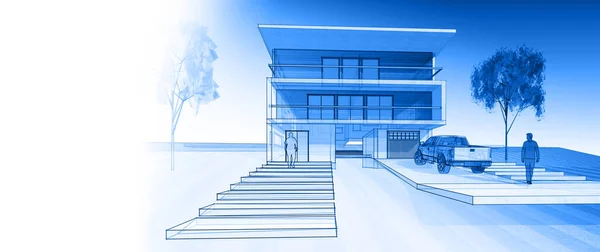 Casa Desenho Arquitetônico Ilustração — Fotografia de Stock