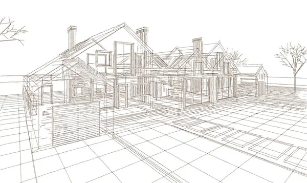 Traditionele Huis Schets Architectonisch Concept Illustratie — Stockfoto
