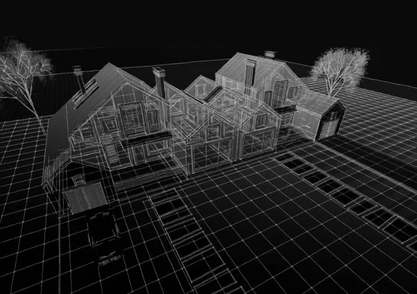 伝統的な家のスケッチ建築のコンセプト3Dイラスト — ストック写真