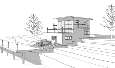 ev mimarisi çizimi 3d illüstrasyon