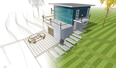 ev mimarisi çizimi 3d illüstrasyon