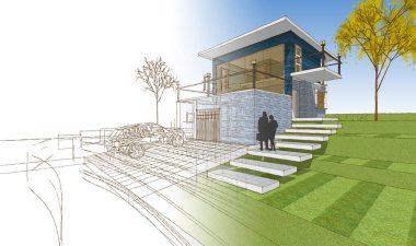 ev mimarisi çizimi 3d illüstrasyon