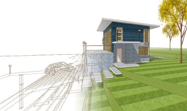 ev mimarisi çizimi 3d illüstrasyon